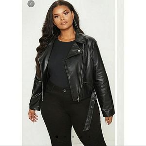 PrettyLittleThing black faux leather moto jacket